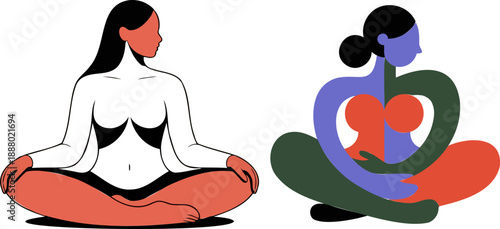 Two Women Meditating in Lotus Pose yoga meditation