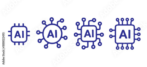 AI Chip Icons Set  Neural Network Tech Symbols