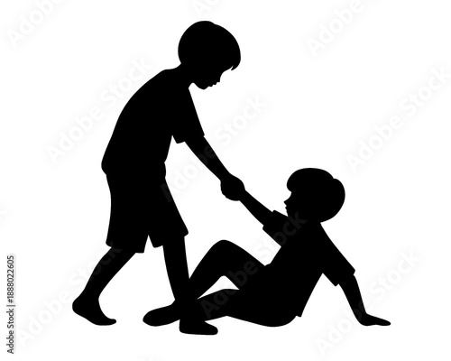 silhouette of a child helping his friend, vector illustration
