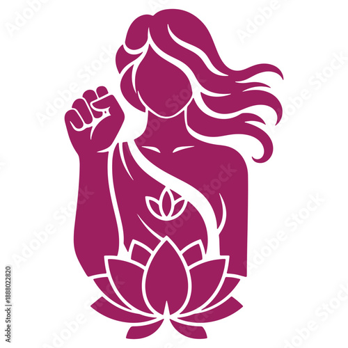 Silhouette of a woman with long hair holding a lotus flower symbolizing peace and spirituality