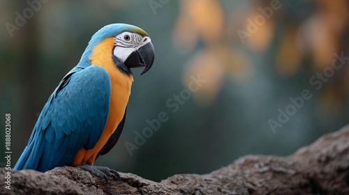 Wallpaper Mural A blue and yellow macaw parrot is perched on a tree branch Torontodigital.ca