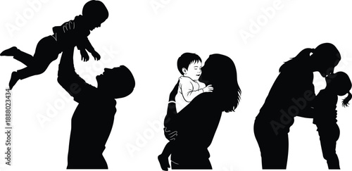 PrintHappy Family Silhouette Set with Parents Holding and Kissing Baby for Love and Parenthood Design