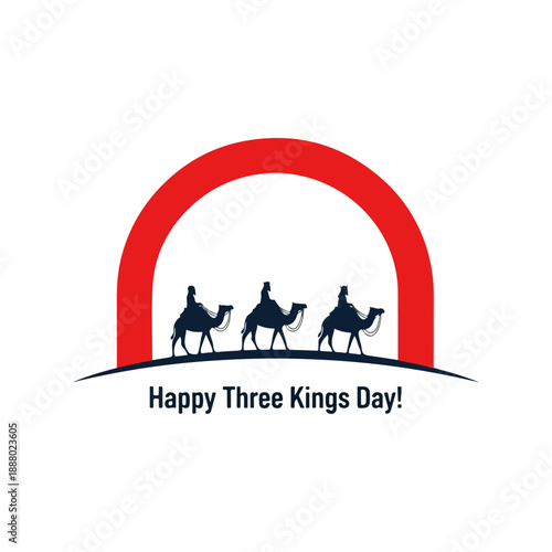Three Wise Men on Camels Celebrating Three Kings Day.