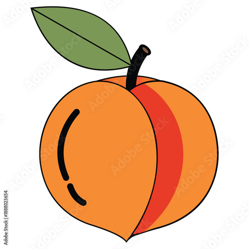 Ripe Peach Illustration: A vibrant illustration showcasing a perfectly ripe peach with a fresh, green leaf. A visual celebration of nature's bounty and culinary delight.