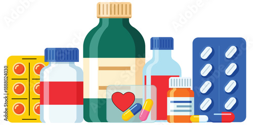 Medication Assortment: A diverse collection of medicinal capsules, bottles, and blister packs, artfully arranged, representing the varied tools available to restore wellness and promote health.