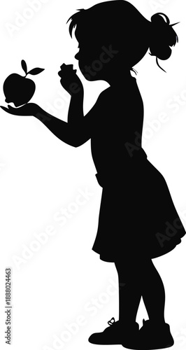 Silhouette Of A Girl Smelling An Apple