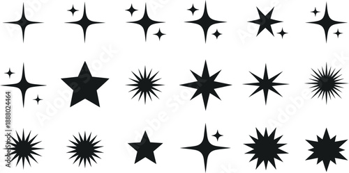 Collection of black starburst shapes and symbols