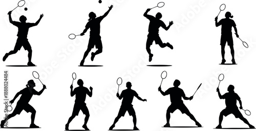 Silhouette illustrations of tennis player in various poses