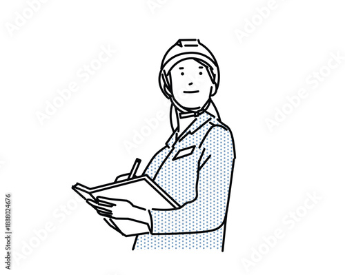 書類を持つビジネスパーソンー作業服の女性ー上半身ーヘルメットを被った女性ーベクターイラスト素材