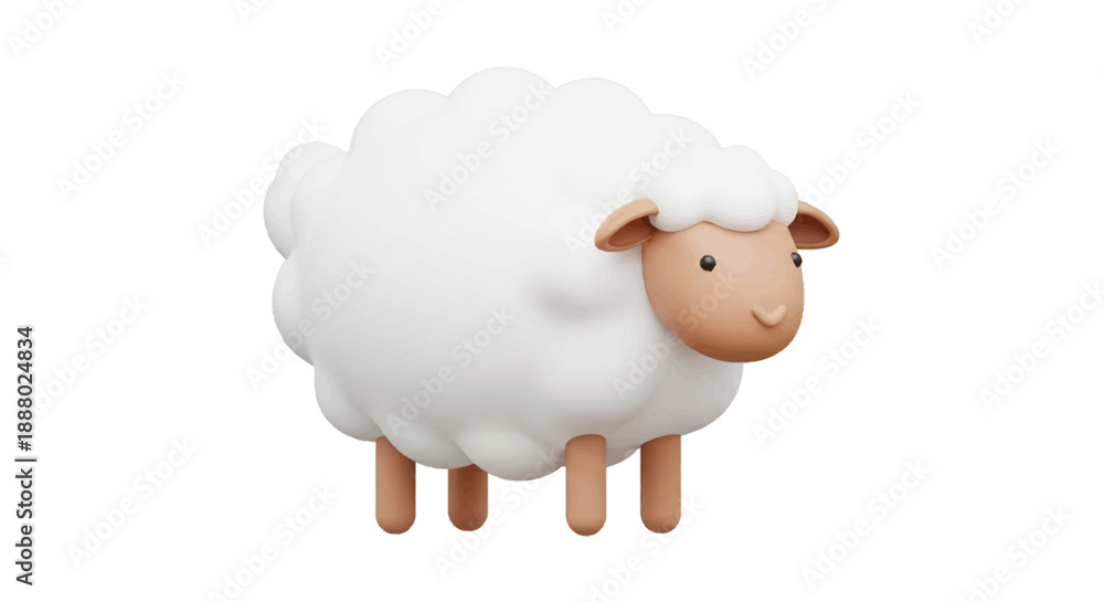 Obraz premium A cartoon sheep stands alone on a white background, showcasing a fluffy coat and gentle expression