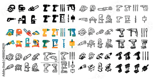 Collection of various power tools icons