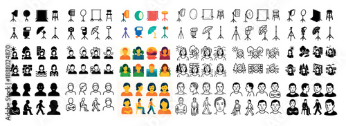 Diverse people and icon set