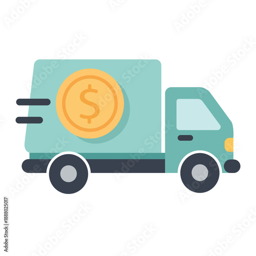 Financial Delivery: A vivid depiction of a delivery truck transporting a valuable coin, symbolizing economic transactions and financial logistics.