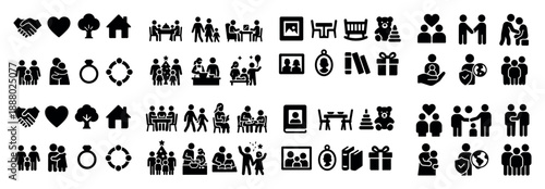 Diverse icon set of family activities
