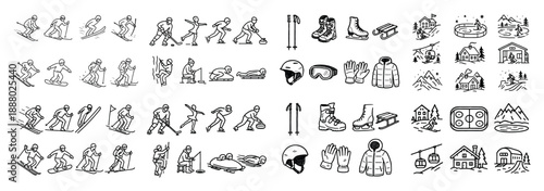 Winter sports and equipment icons