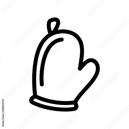 Hand-drawn illustration of a single oven mitt with a loop at the top, perfect for culinary and kitchen-related designs