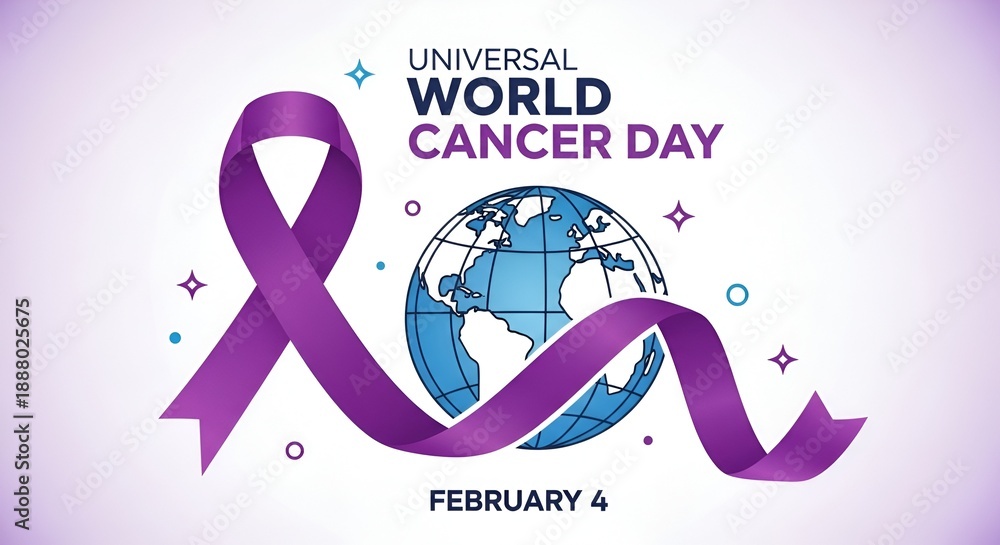 Fototapeta premium Universal World Cancer Day with Purple Ribbon and Earth