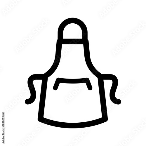 Simple outline icon depicting a protective kitchen apron, ideal for cooking, baking, or general culinary tasks, symbolizing food preparation and professional chef wear