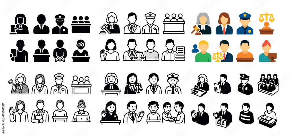Fototapeta premium Diverse legal professionals icons set