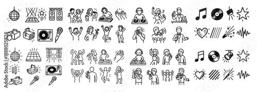 Dance party icons and music elements