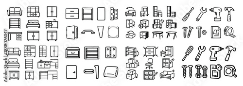 Furniture and tool icons collection