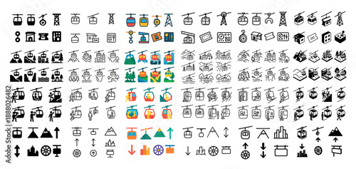 Diverse cable car icon collection