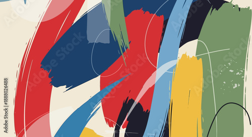 Vibrant abstract illustration featuring dynamic shapes and colors