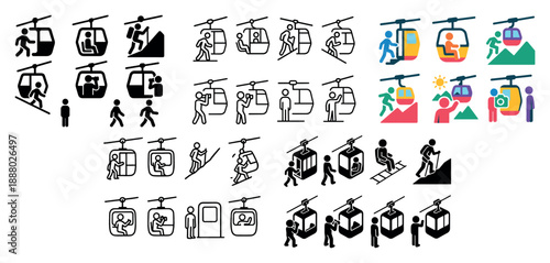 Cable car icons and tourist symbols