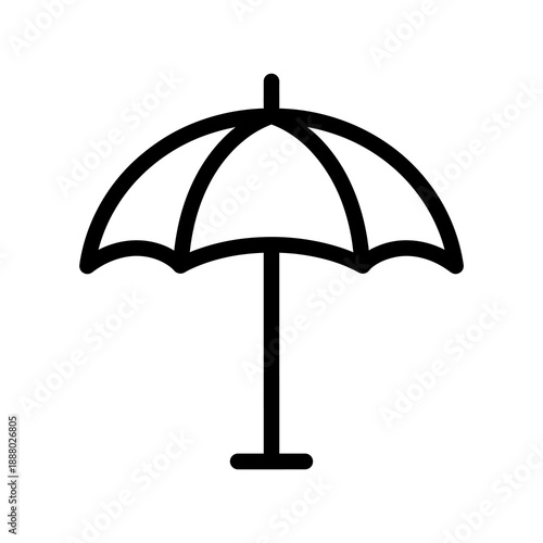 Iconographic representation of an open umbrella, symbolizing protection, shelter, and weather preparedness for outdoor activities or emergency situations
