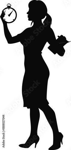 Silhouette Of A Woman Holding A Clock