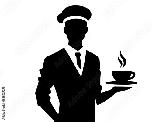 silhouette of a barista holding a cup of hot coffee, vector illustration
