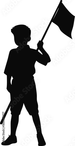 Silhouette Of A Boy Holding A Flag