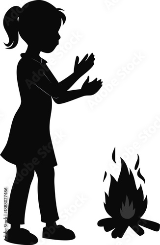Girl Clapping Hands Near A Fire Silhouette