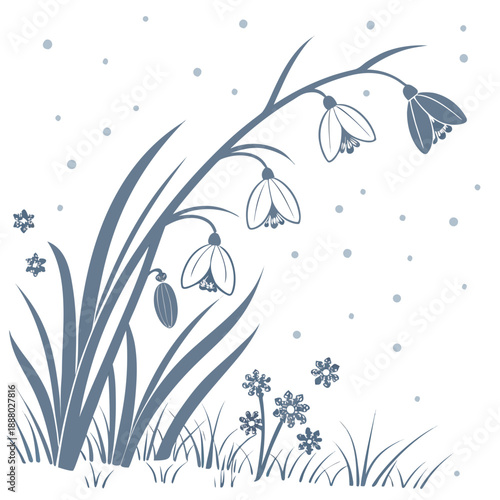 Delicate bluebell blooms in winter landscape