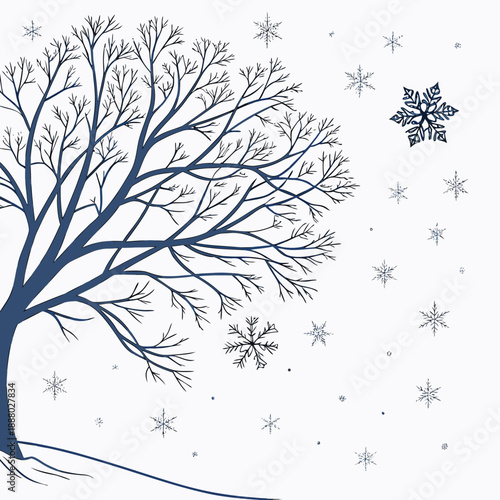 Winter tree with snowflakes