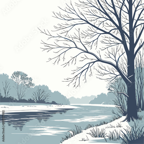 Winter landscape by the river