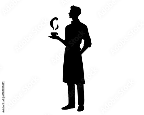 silhouette of a barista holding coffee, vector illustration, icon isolated on white background
