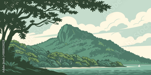 Serene mountain landscape overlooking a lake