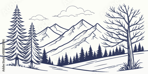 Mountain landscape with pine trees