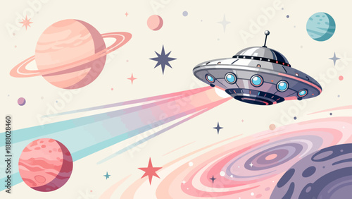 UFO in space with planets