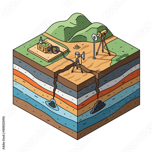 Geological Survey and Resource Exploration Isometric Illustration.