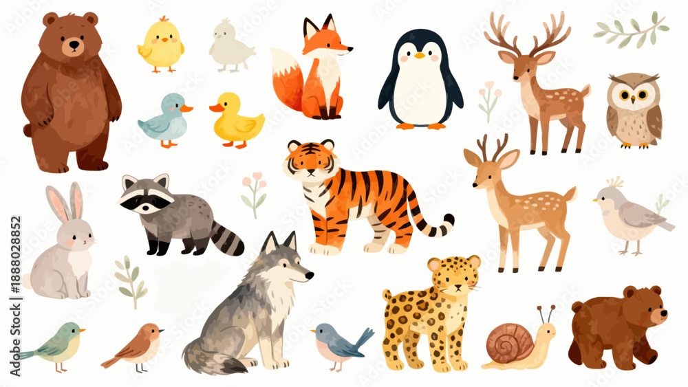 Fototapeta premium Animated forest animals collection