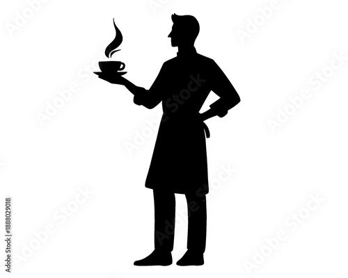 Silhouette of a barista holding a cup of hot coffee, vector illustration
