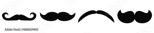 Black Mustache Silhouette Icons Set on White Background – Vector Illustration
