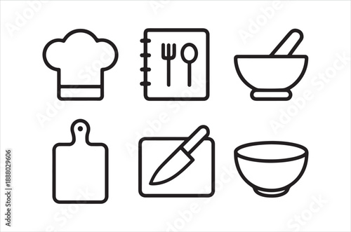 Culinary icons chef s hat cooking tools and recipe book illustrations