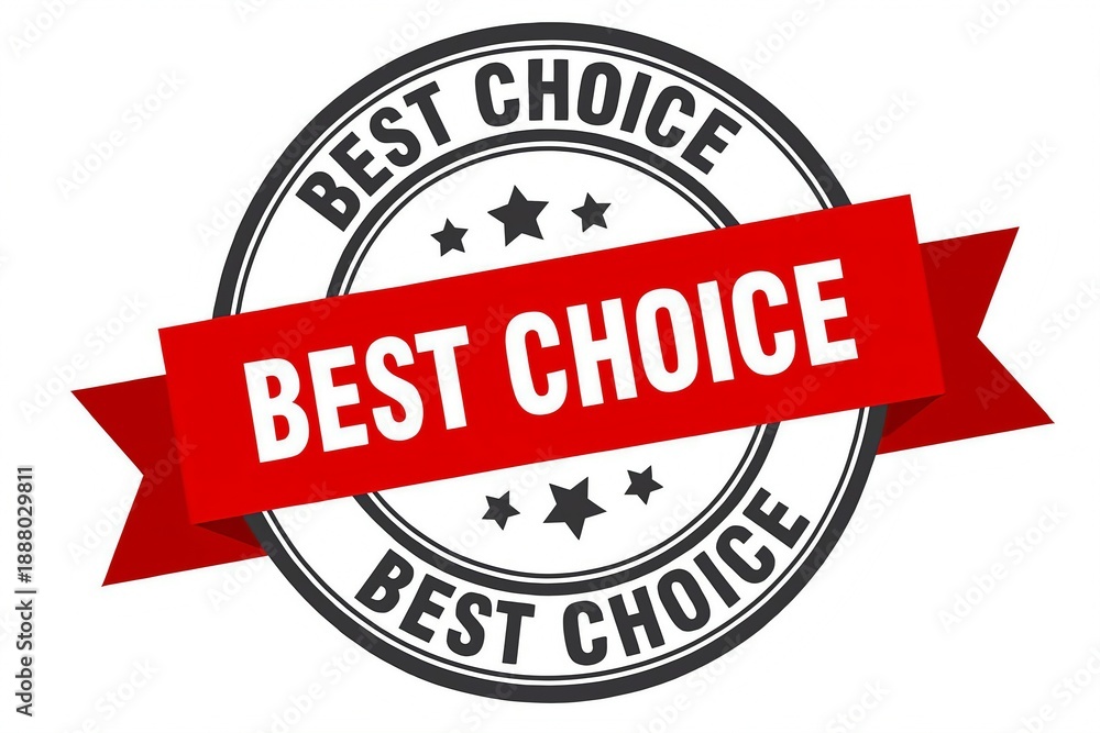Fototapeta premium Best choice badge with red ribbon and stars