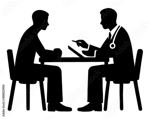 Silhouette of a patient having a health consultation with a doctor, vector illustration
