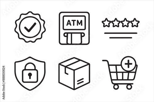 Line icons depicting financial security shopping and reliable service options