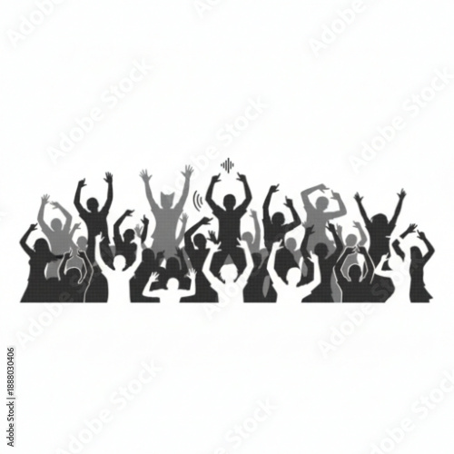 Crowd Cheering Silhouettes Enjoying Music at a Party or Concert