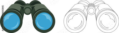 Binoculars Icon in Color and Outline Style Vector Illustration for Search Observation and Exploration Concept